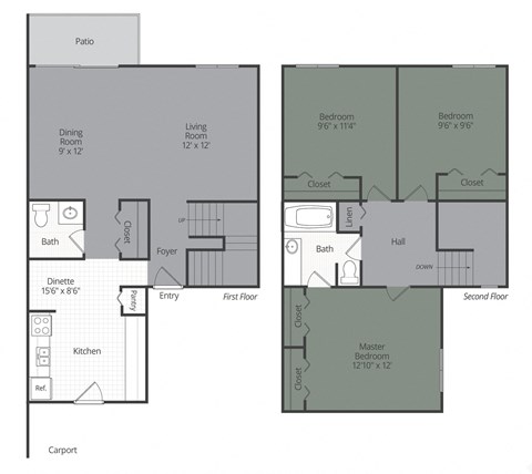 Floor plan for 3 beds, 1.5 baths, 1300 sqft